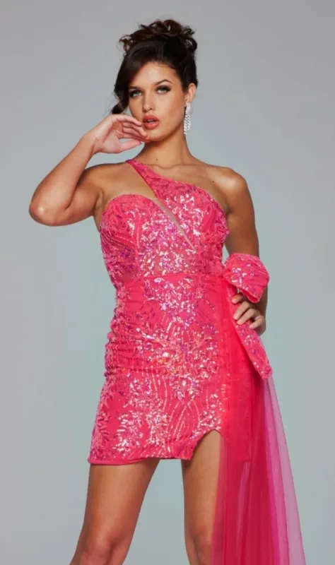 Side-Bow Short Sequin Hoco Dress: Jovani 39705 sold by PromGirl
