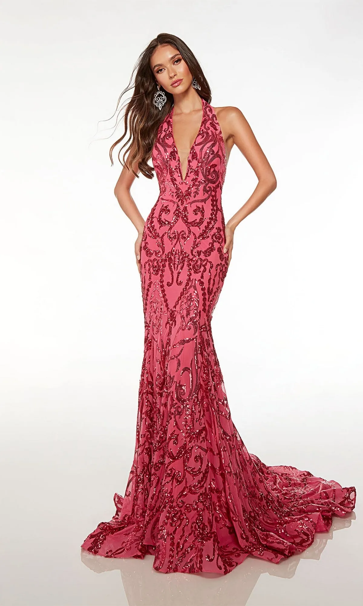 Alyce Sequin-Print Long Halter Prom Dress 61494 sold by PromGirl