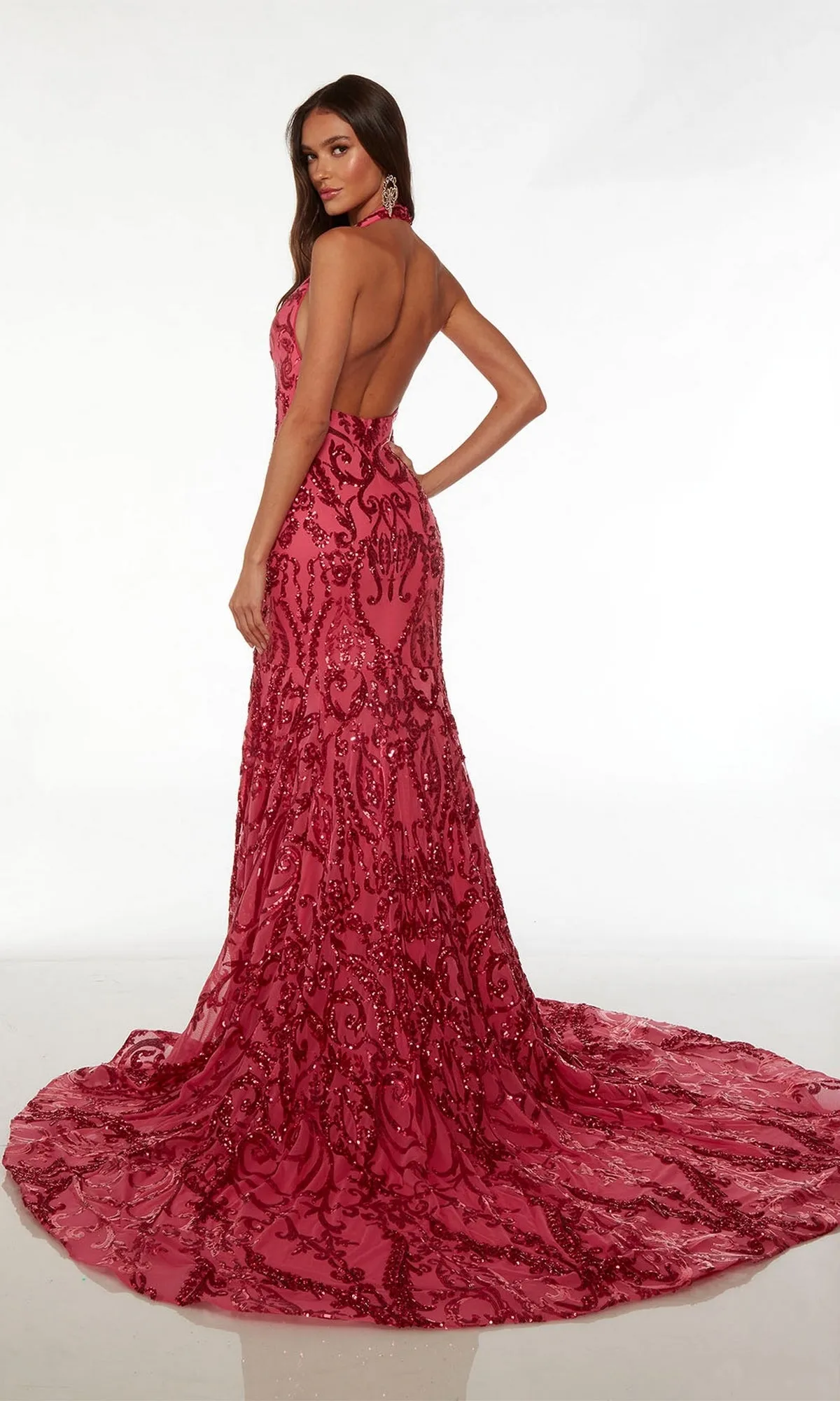 Alyce Sequin-Print Long Halter Prom Dress 61494 sold by PromGirl product image thumbnail 2