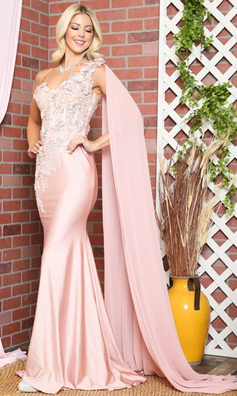 One-Shoulder Long Formal Dress with Cape 388 sold by PromGirl