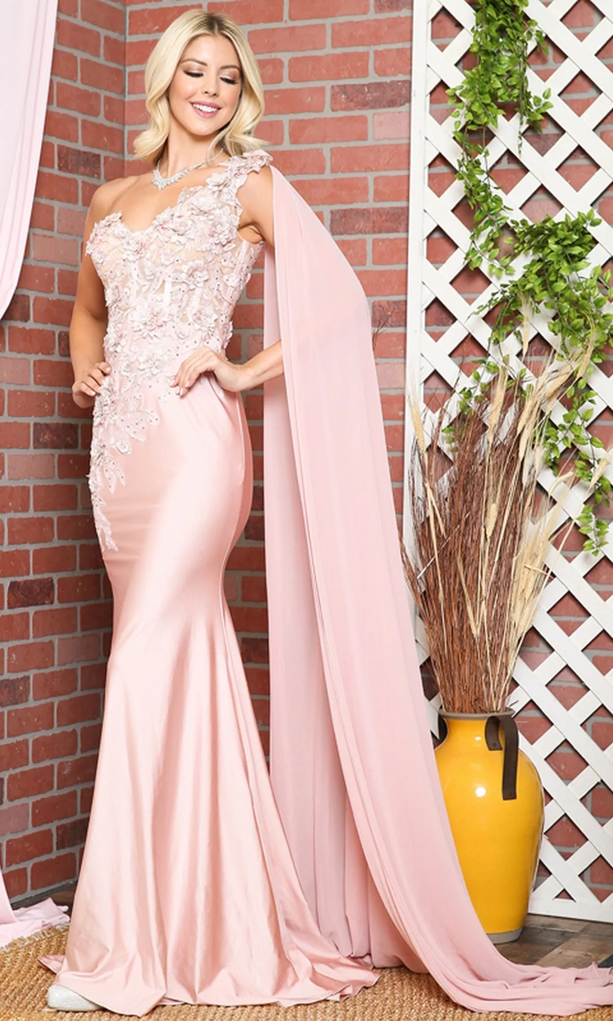 One-Shoulder Long Formal Dress with Cape 388 sold by PromGirl