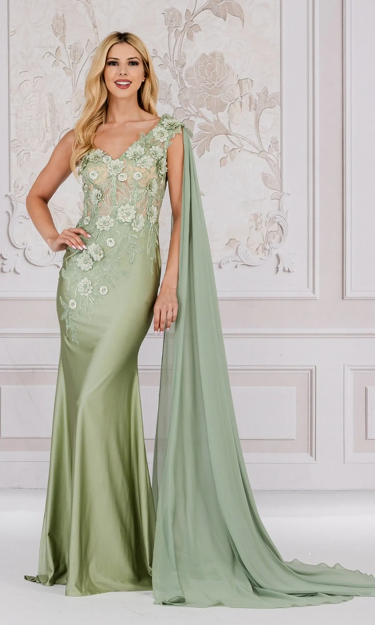 One-Shoulder Long Formal Dress with Cape 388 sold by PromGirl product image thumbnail 4