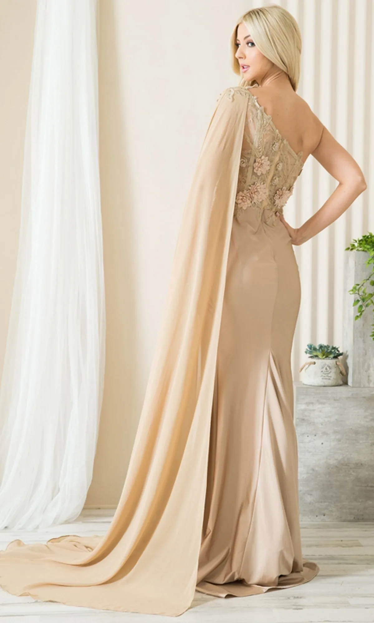One-Shoulder Long Formal Dress with Cape 388 sold by PromGirl product image thumbnail 2