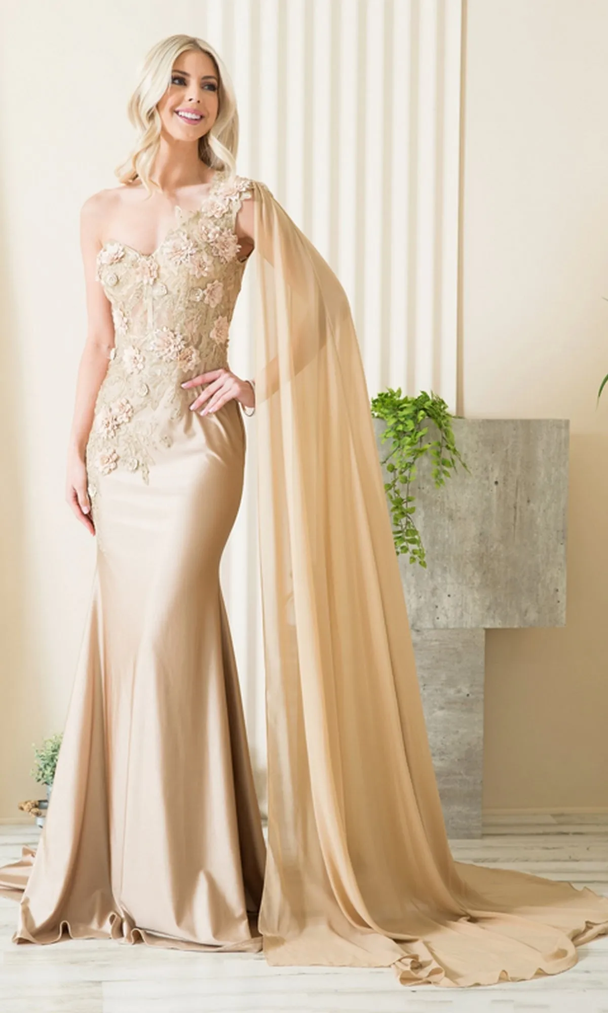 One-Shoulder Long Formal Dress with Cape 388 sold by PromGirl product image thumbnail 3