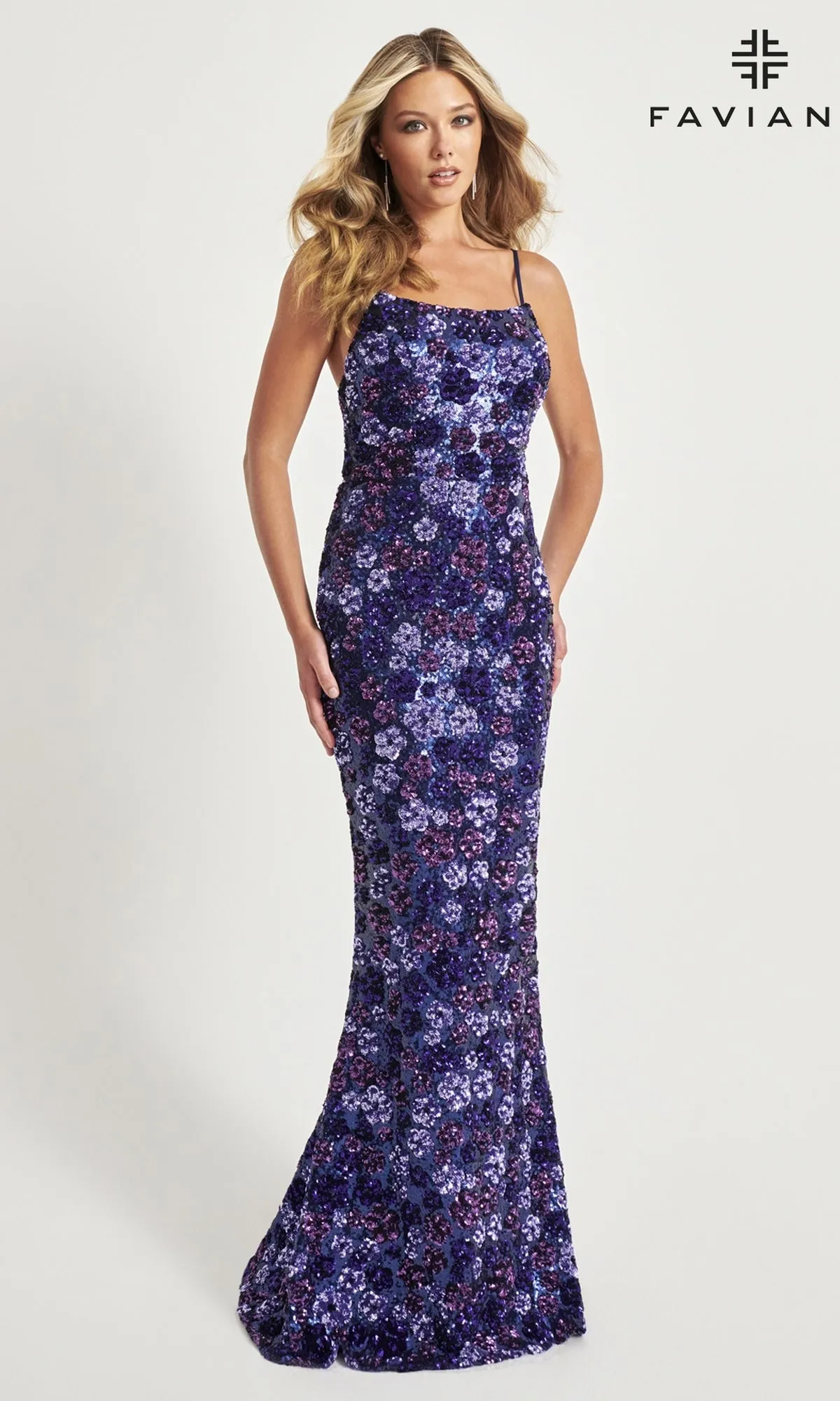 Faviana Long Floral-Sequin Prom Dress 11037 sold by PromGirl