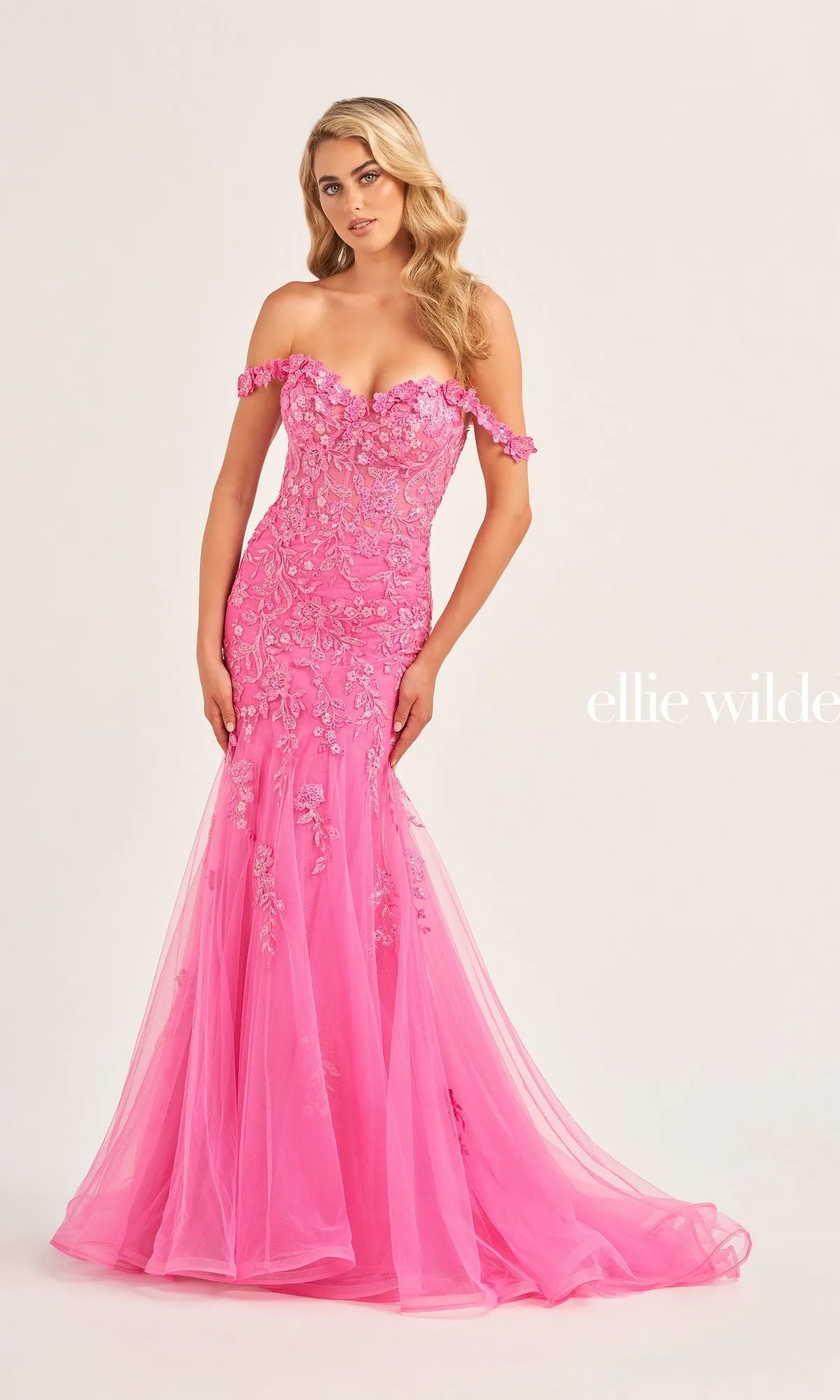 Ellie Wilde Off-Shoulder Floral Prom Dress EW35102 sold by PromGirl product image thumbnail 3
