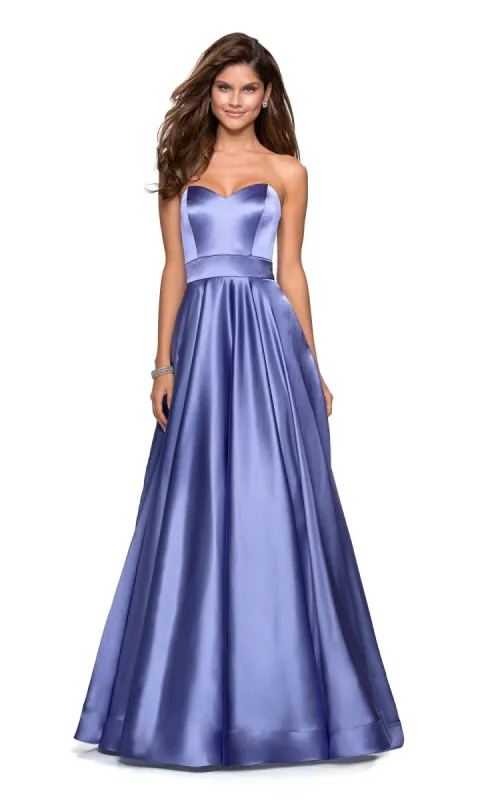 Strapless A-Line Satin Prom Dress: La Femme 27506 sold by PromGirl
