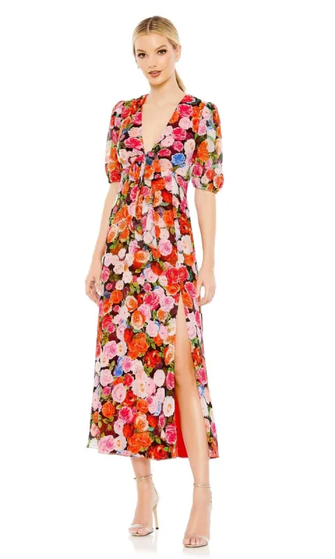 Short Sleeve Midi Print Party Dress: Mac Duggal 55626 sold by PromGirl