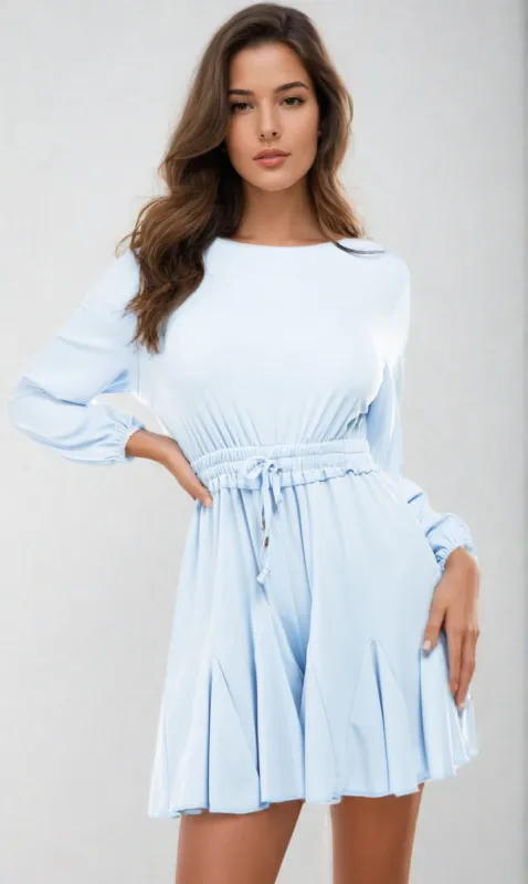 Long Sleeve Short Blue Casual Romper sold by PromGirl