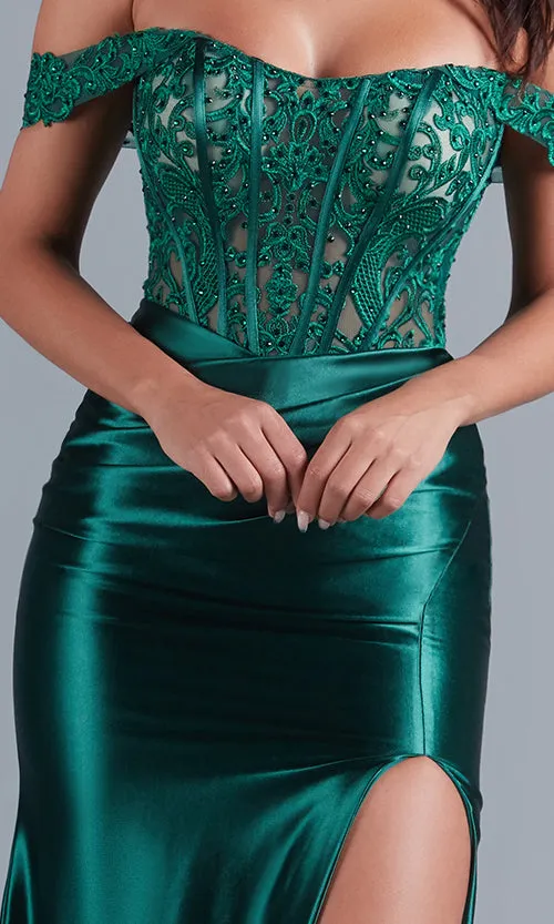 Off-the-Shoulder Long Emerald Green Prom Dress sold by PromGirl product image thumbnail 3