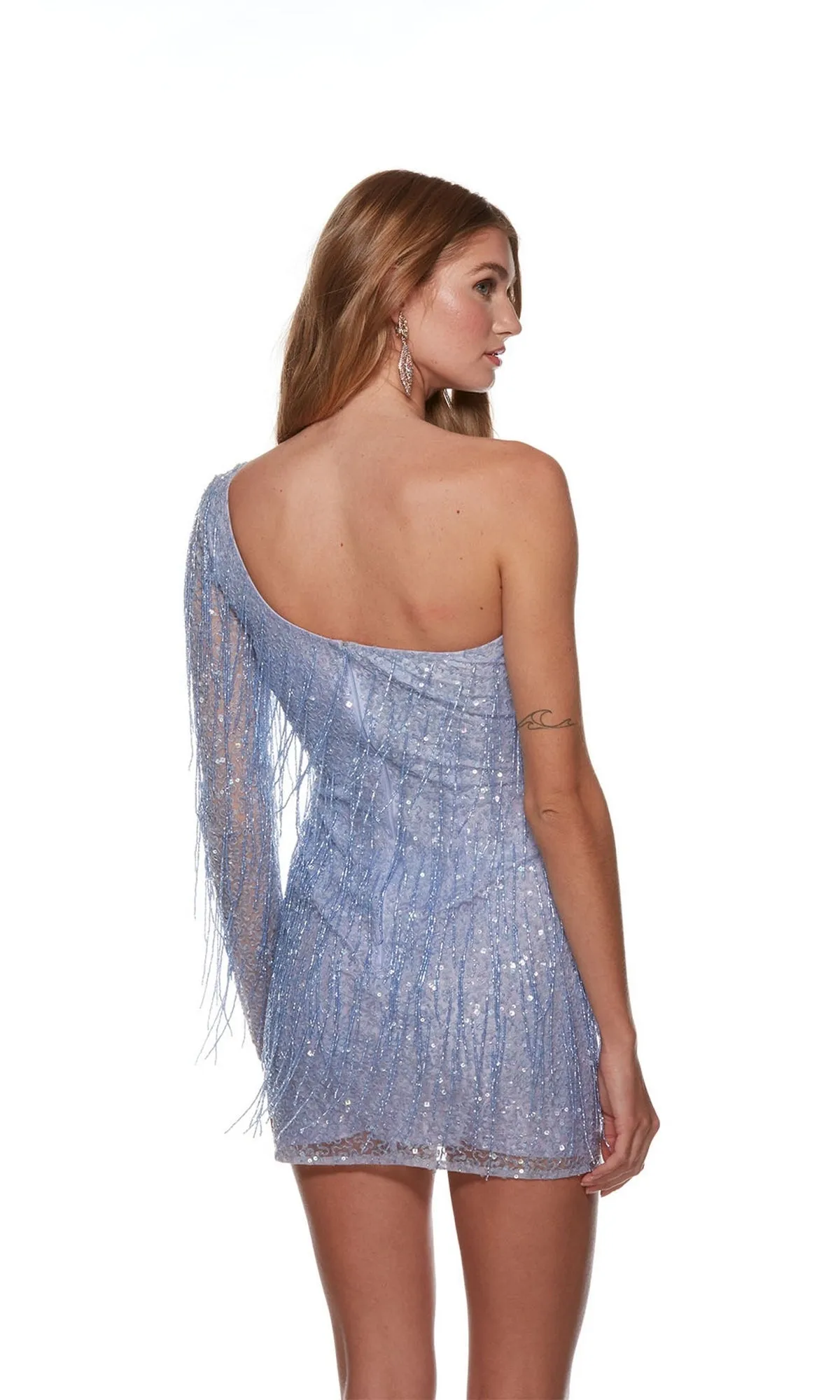 Fringed Beaded One-Sleeve Short Party Dress 4646 sold by PromGirl product image thumbnail 5