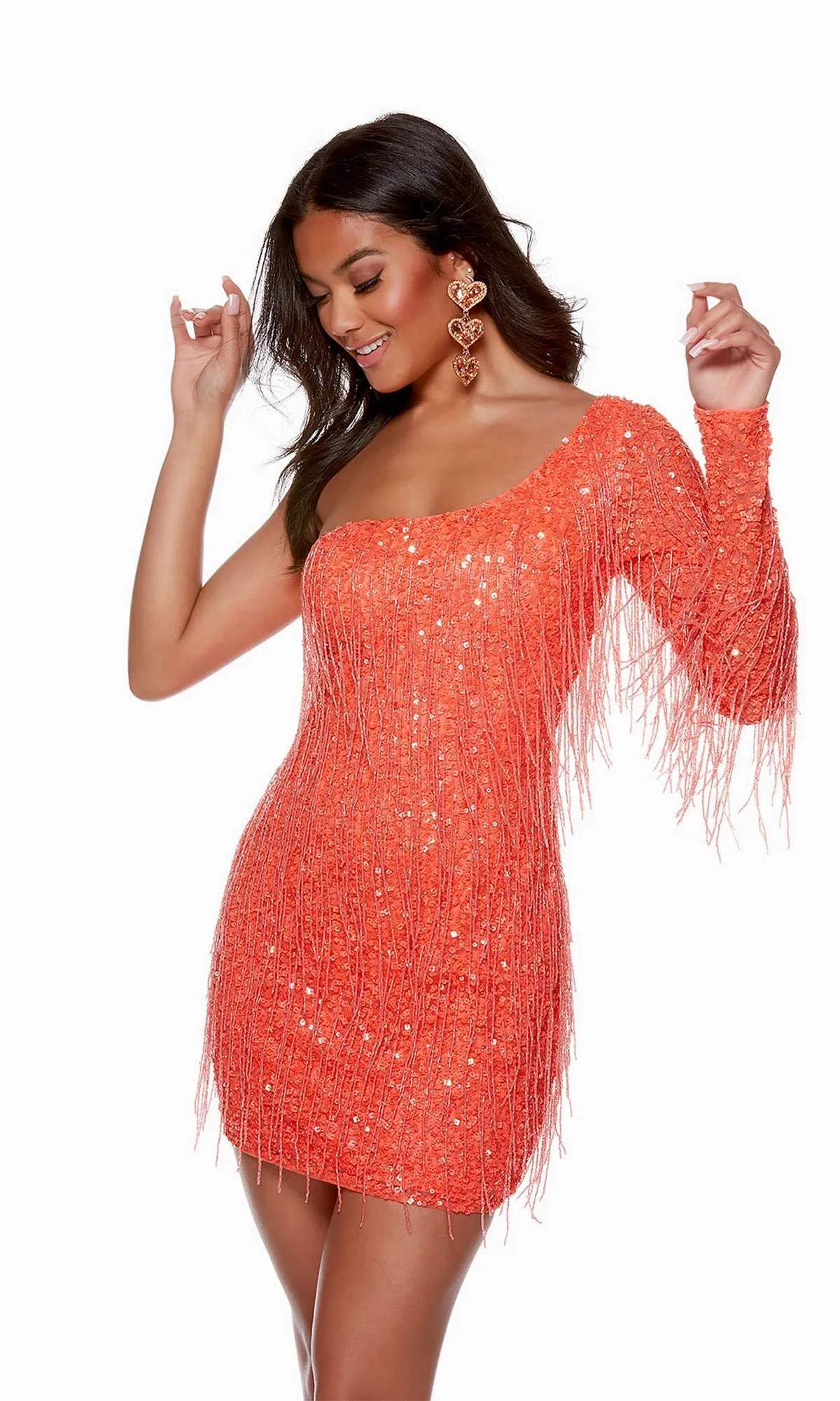 Fringed Beaded One-Sleeve Short Party Dress 4646 sold by PromGirl product image thumbnail 4