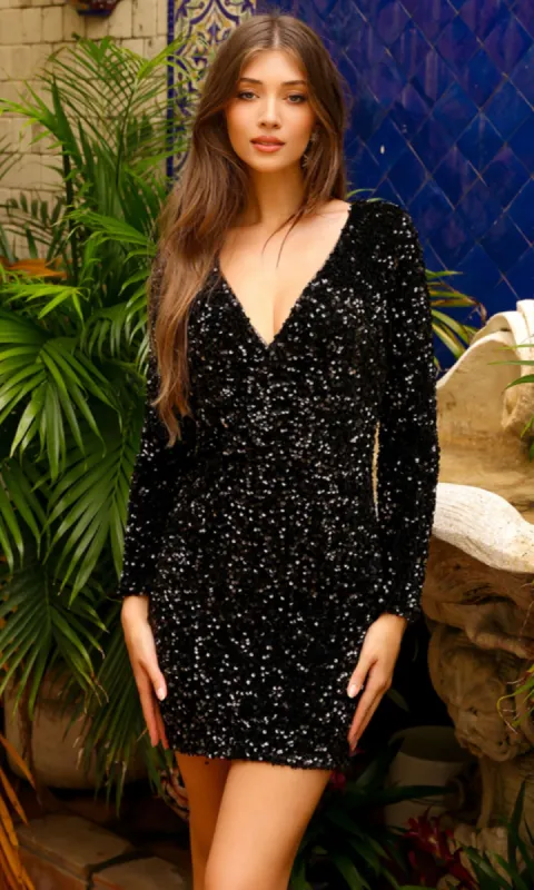 Long Sleeve Short Sequin Homecoming Dress BZ029S sold by PromGirl