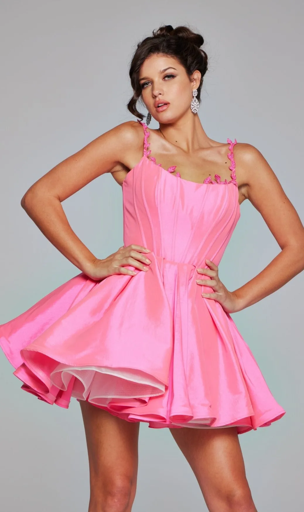 Lace-Up Short Babydoll Hoco Dress: Jovani 40379 sold by PromGirl