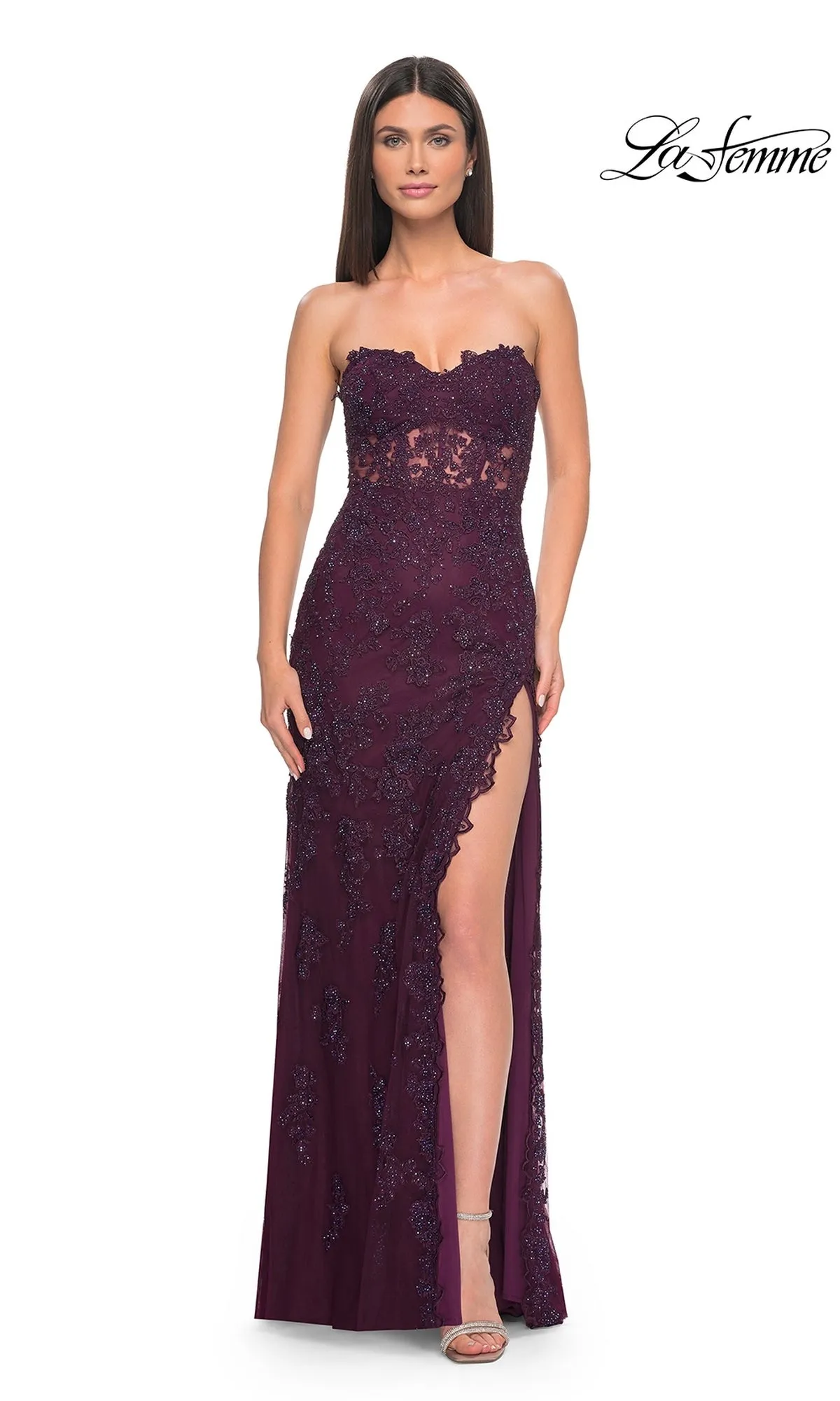Beaded-Lace Long Prom Dress: La Femme 32437 sold by PromGirl product image thumbnail 4