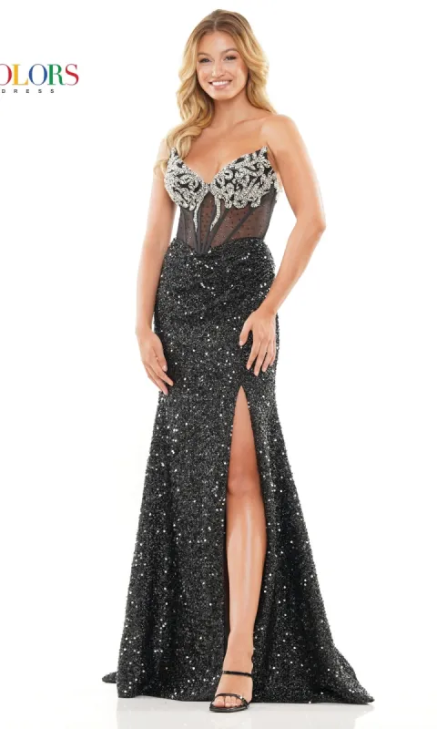 Colors Dress Strapless Sequin Pageant Gown sold by PromGirl