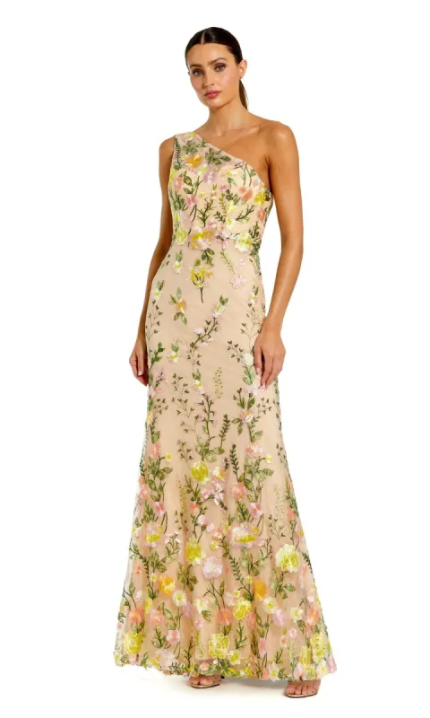 Yellow Floral-Print Formal Dress: Mac Duggal 68606 sold by PromGirl