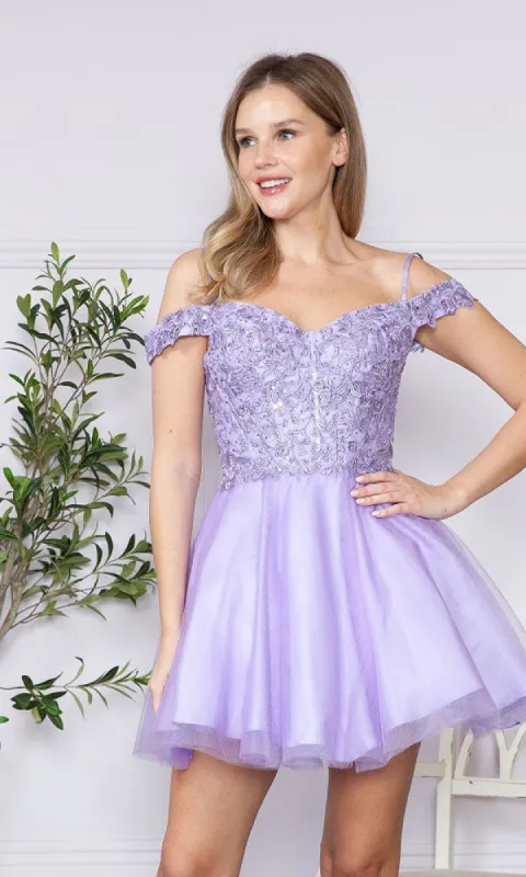 Lace-Up Off-Shoulder Short Babydoll Hoco Dress9234 sold by PromGirl