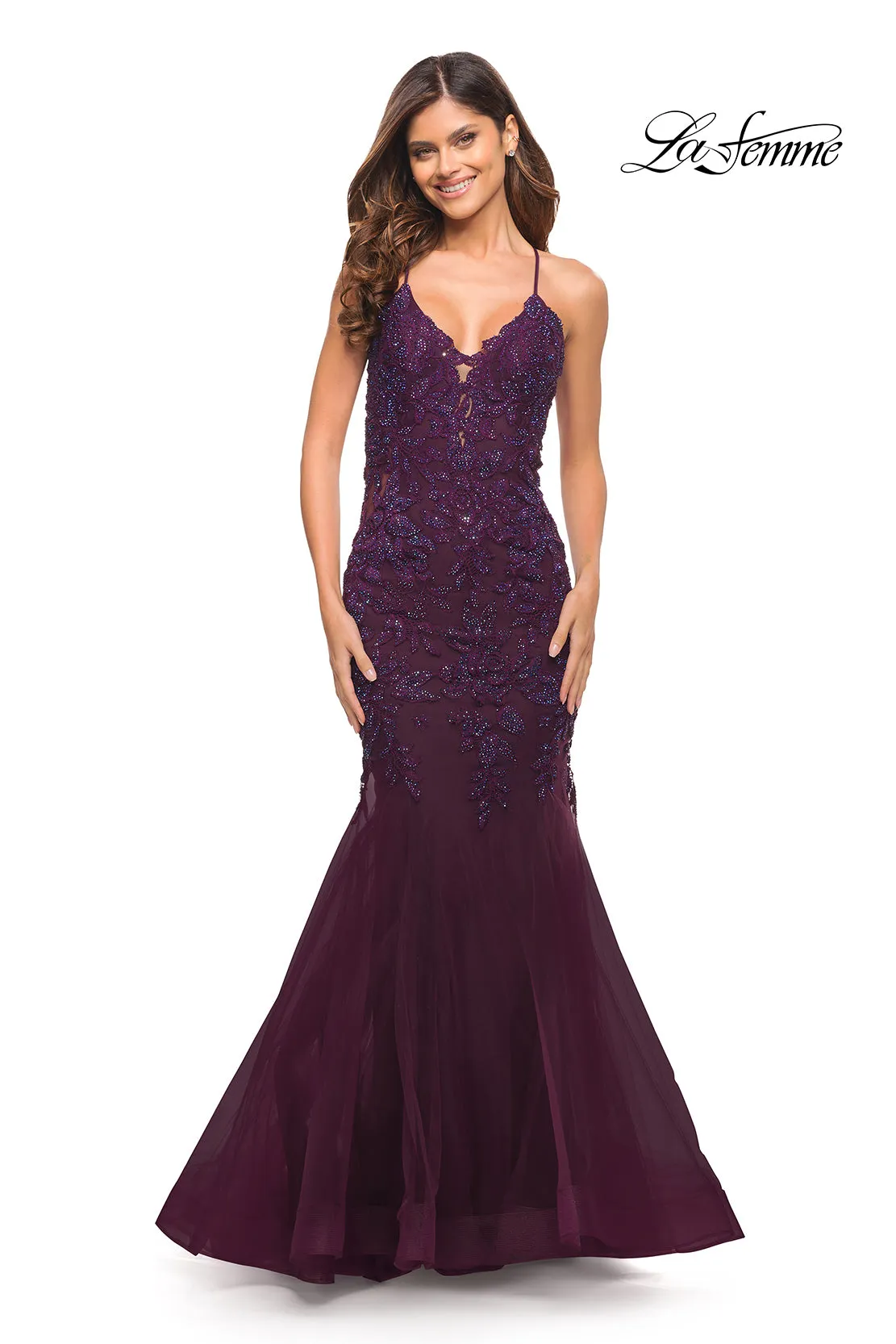 Backless Long Lace Mermaid Prom Dress by La Femme sold by PromGirl product image thumbnail 5