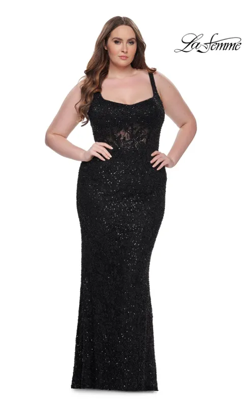 Plus-Size Lace Prom Dress: La Femme 31535 sold by PromGirl