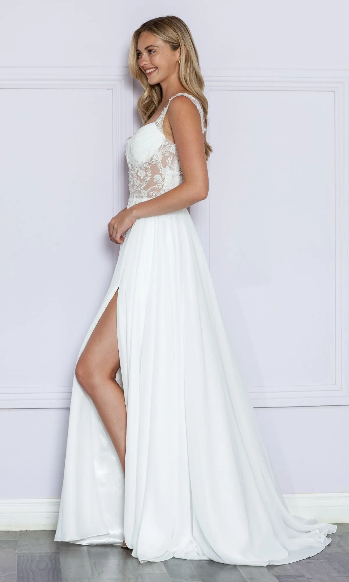 Sheer-Lace Bodice Long White Formal Dress 9376 sold by PromGirl product image thumbnail 5