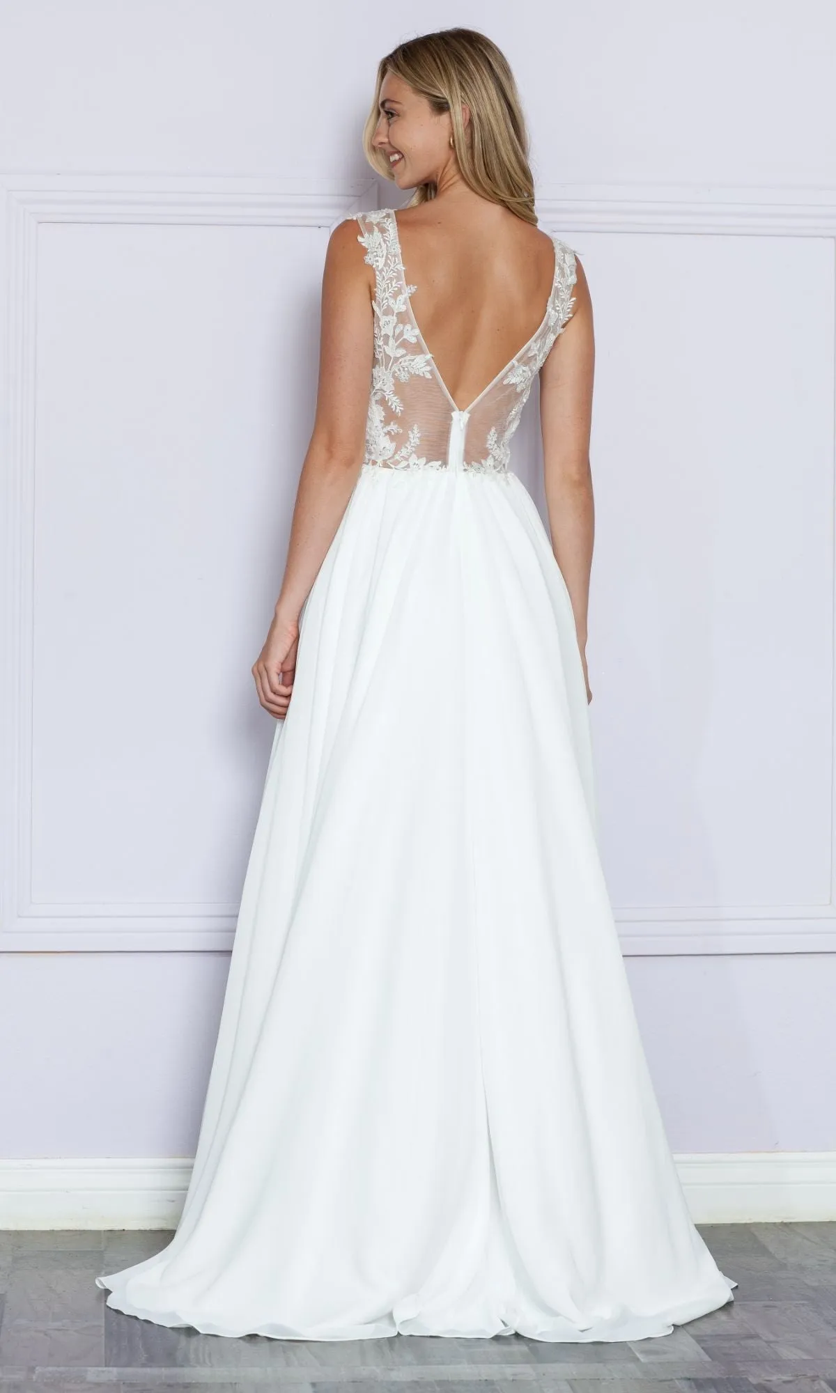 Sheer-Lace Bodice Long White Formal Dress 9376 sold by PromGirl product image thumbnail 2