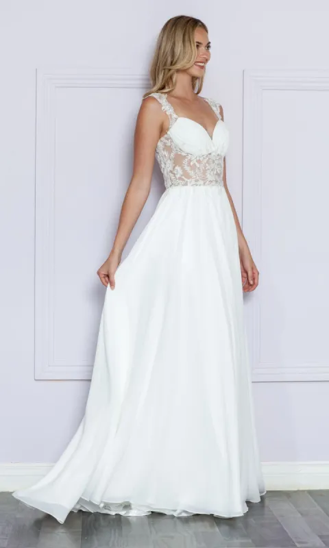 Sheer-Lace Bodice Long White Formal Dress 9376 sold by PromGirl