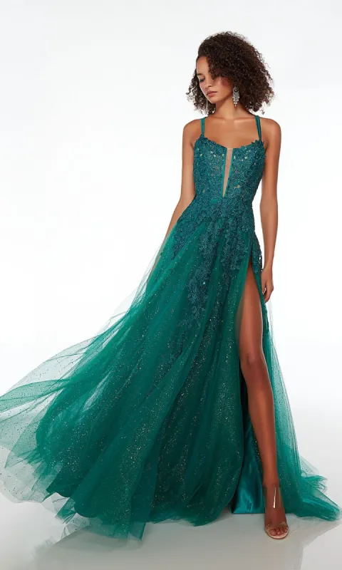 Alyce Open-Back Lace Glitter Prom Dress 61477 sold by PromGirl