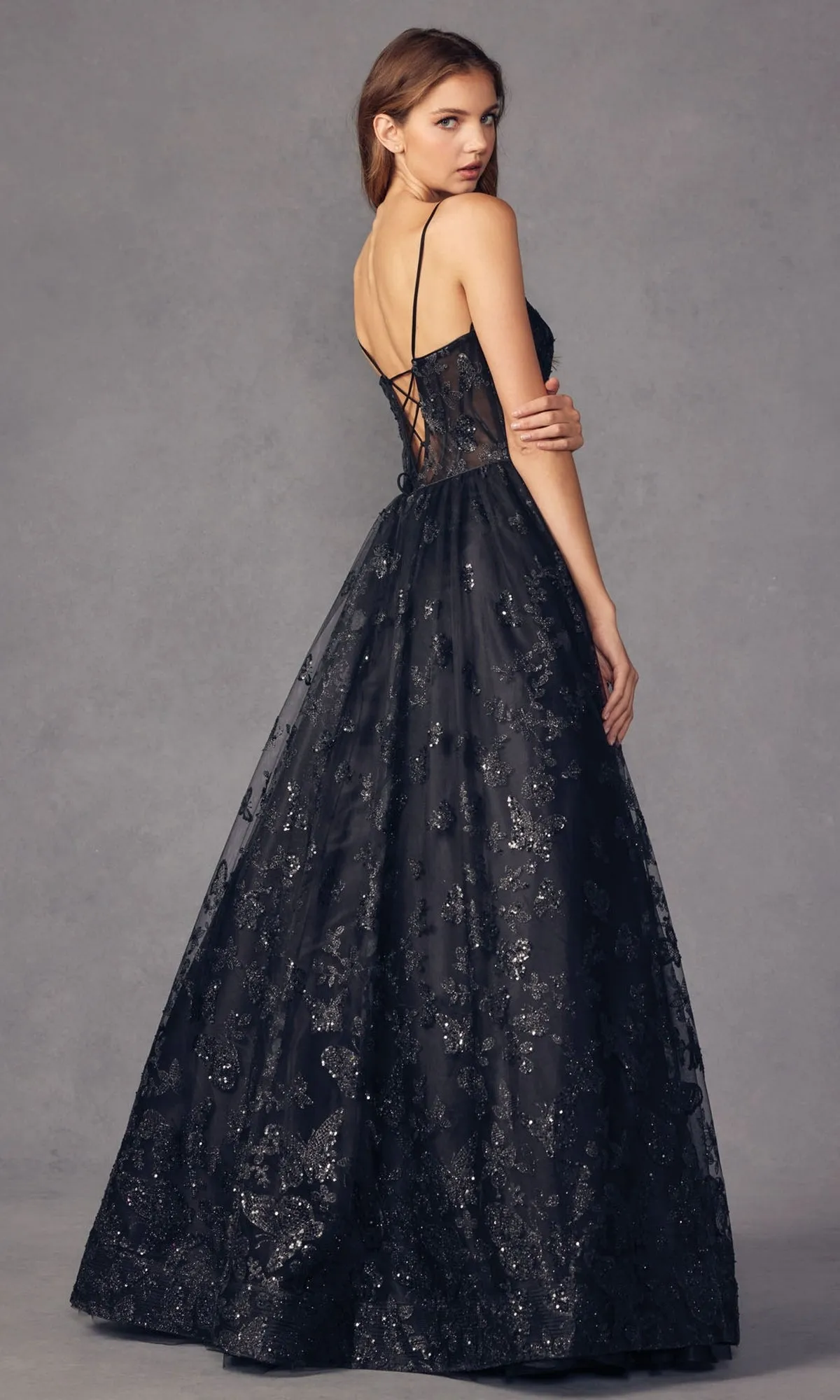 Sheer-Corset Glitter-Print Long Prom Dress 2413 sold by PromGirl product image thumbnail 2