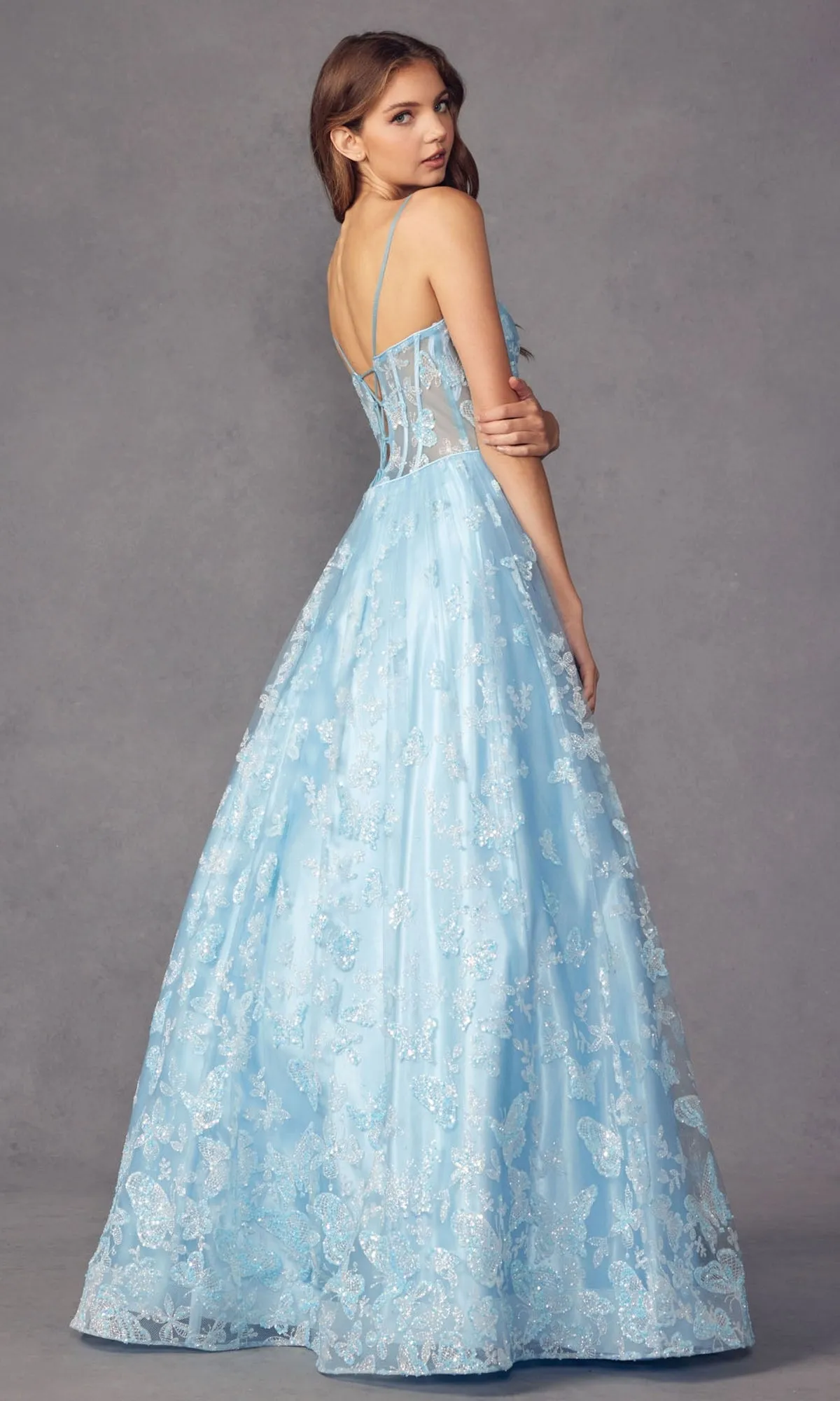 Sheer-Corset Glitter-Print Long Prom Dress 2413 sold by PromGirl product image thumbnail 5