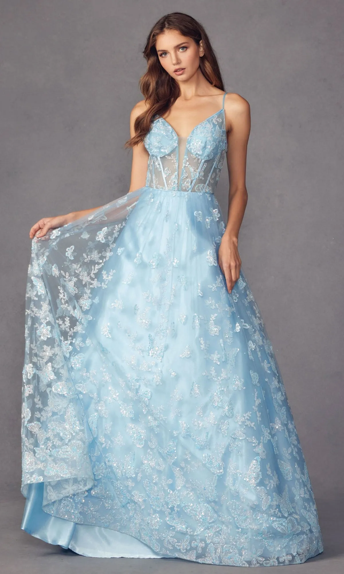 Sheer-Corset Glitter-Print Long Prom Dress 2413 sold by PromGirl product image thumbnail 3