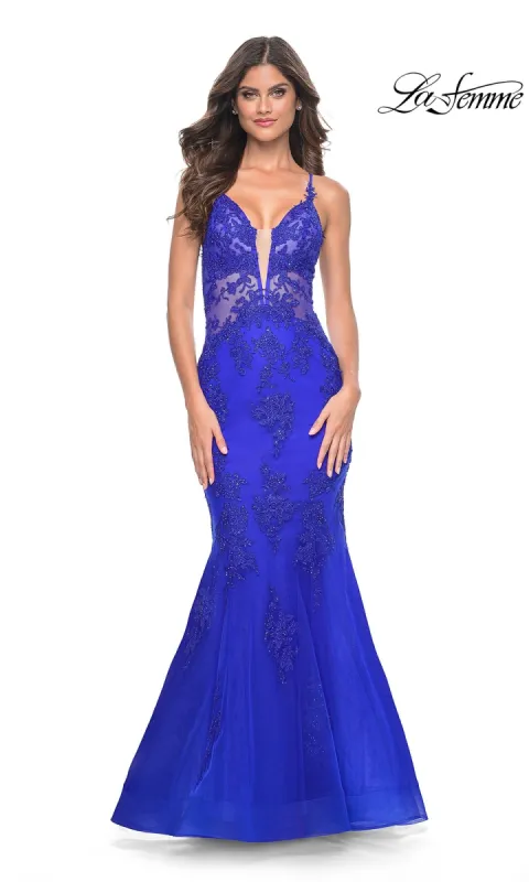 La Femme Sheer-Sides Long Mermaid Prom Dress 32305 sold by PromGirl