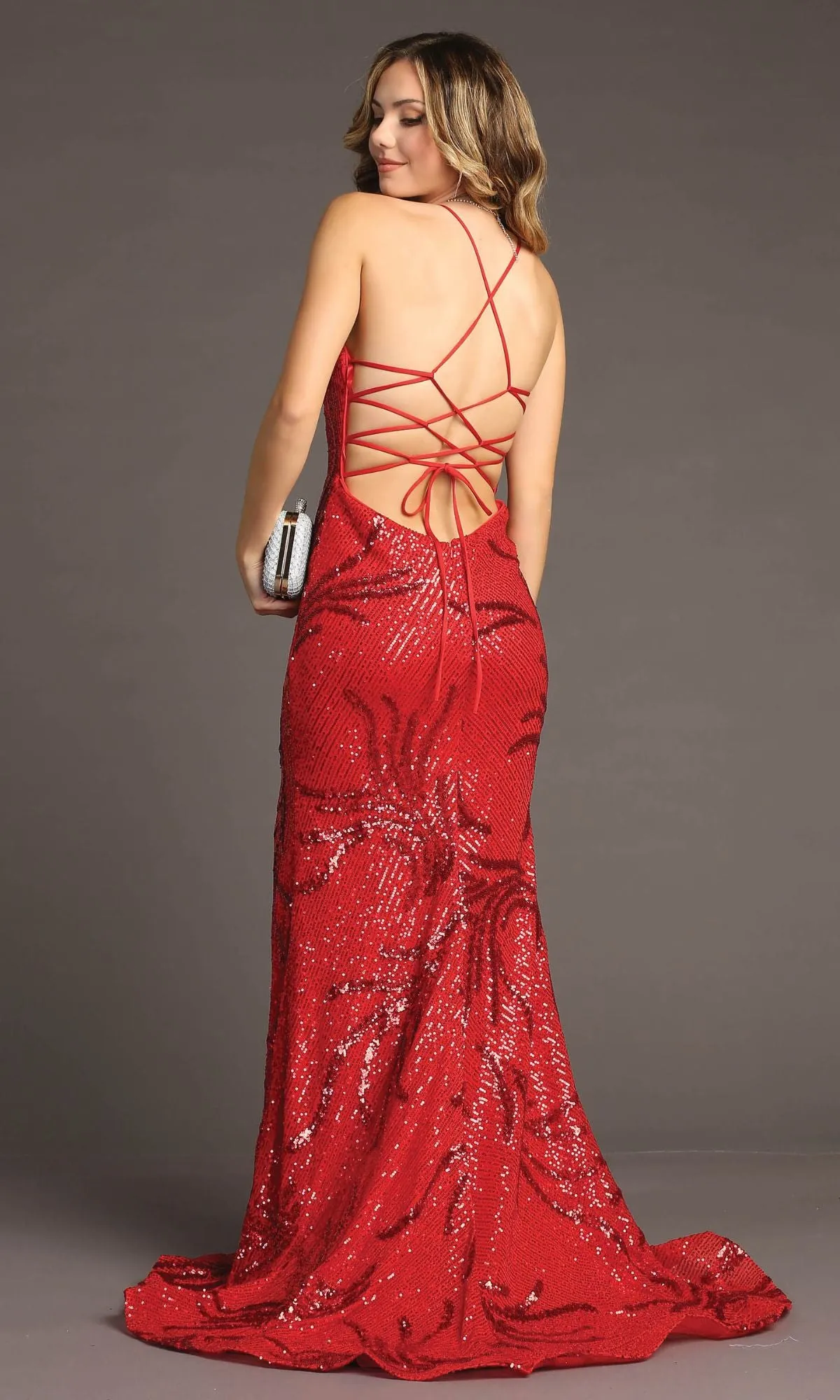 Lace-Up Long Sequin Prom Dress: Chicas C316 sold by PromGirl product image thumbnail 5
