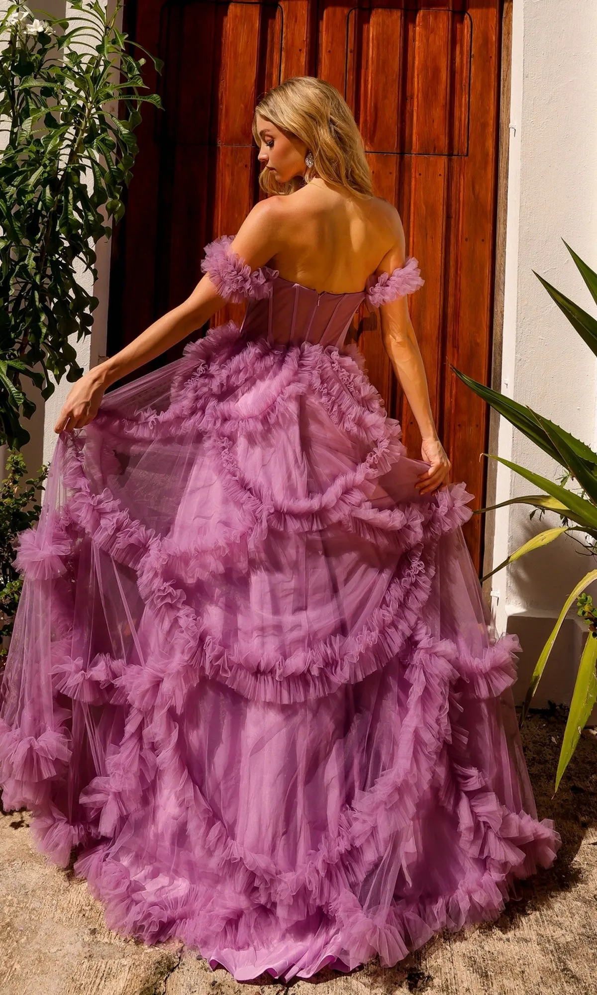 Sheer-Waist Off-Shoulder Long Prom Ball Gown Y1472 sold by PromGirl product image thumbnail 2
