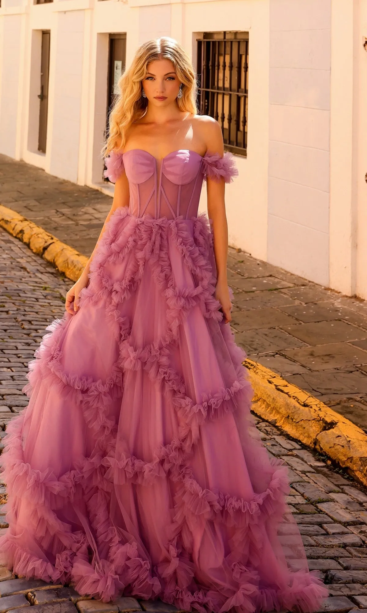 Sheer-Waist Off-Shoulder Long Prom Ball Gown Y1472 sold by PromGirl product image thumbnail 4