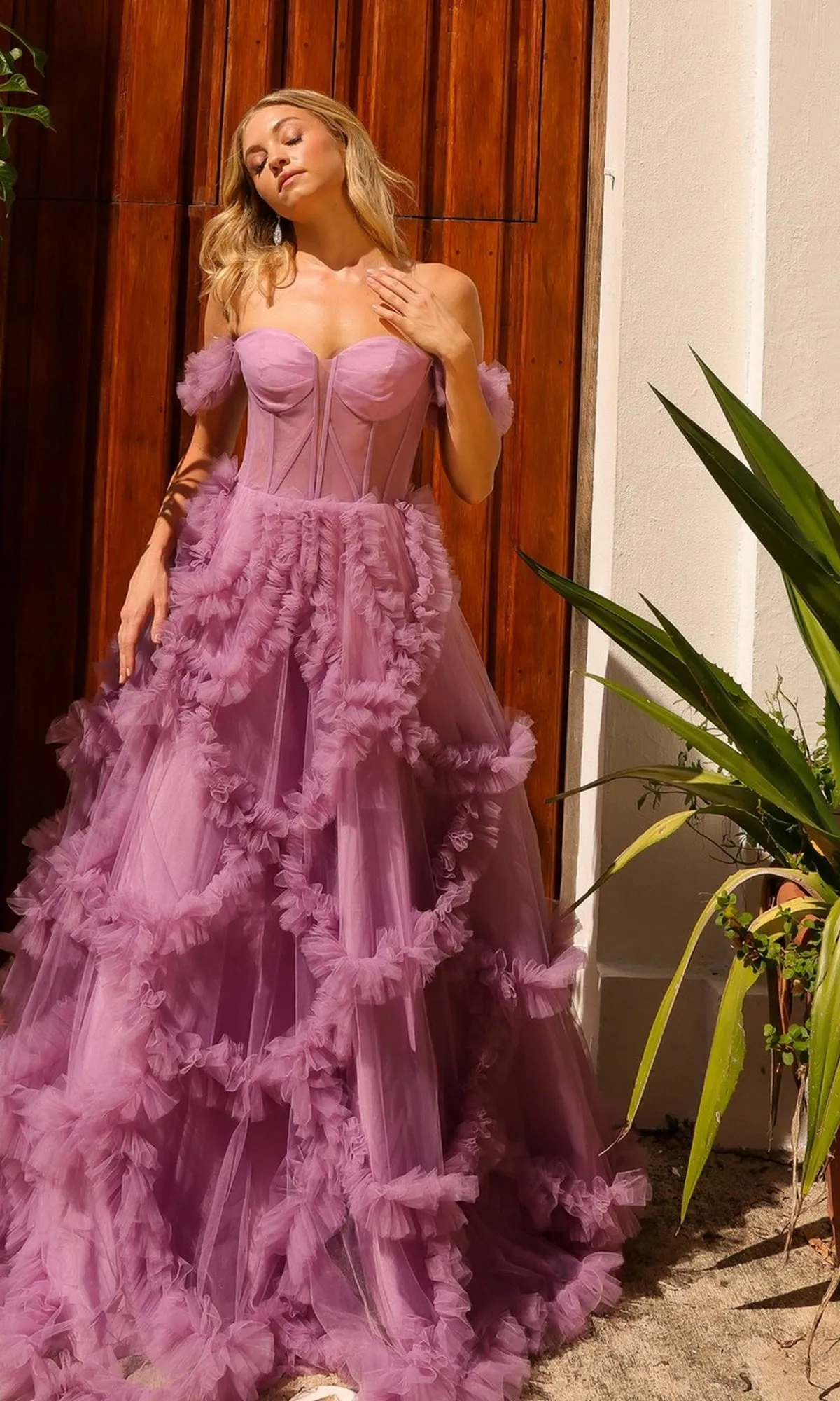 Sheer-Waist Off-Shoulder Long Prom Ball Gown Y1472 sold by PromGirl product image thumbnail 3