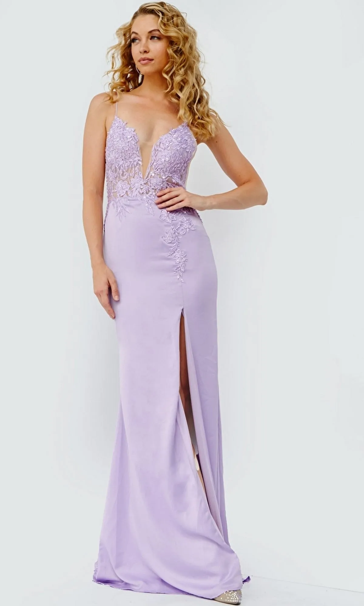 Sheer-Bodice JVN by Jovani Long Prom Dress JVN23124 sold by PromGirl product image thumbnail 3