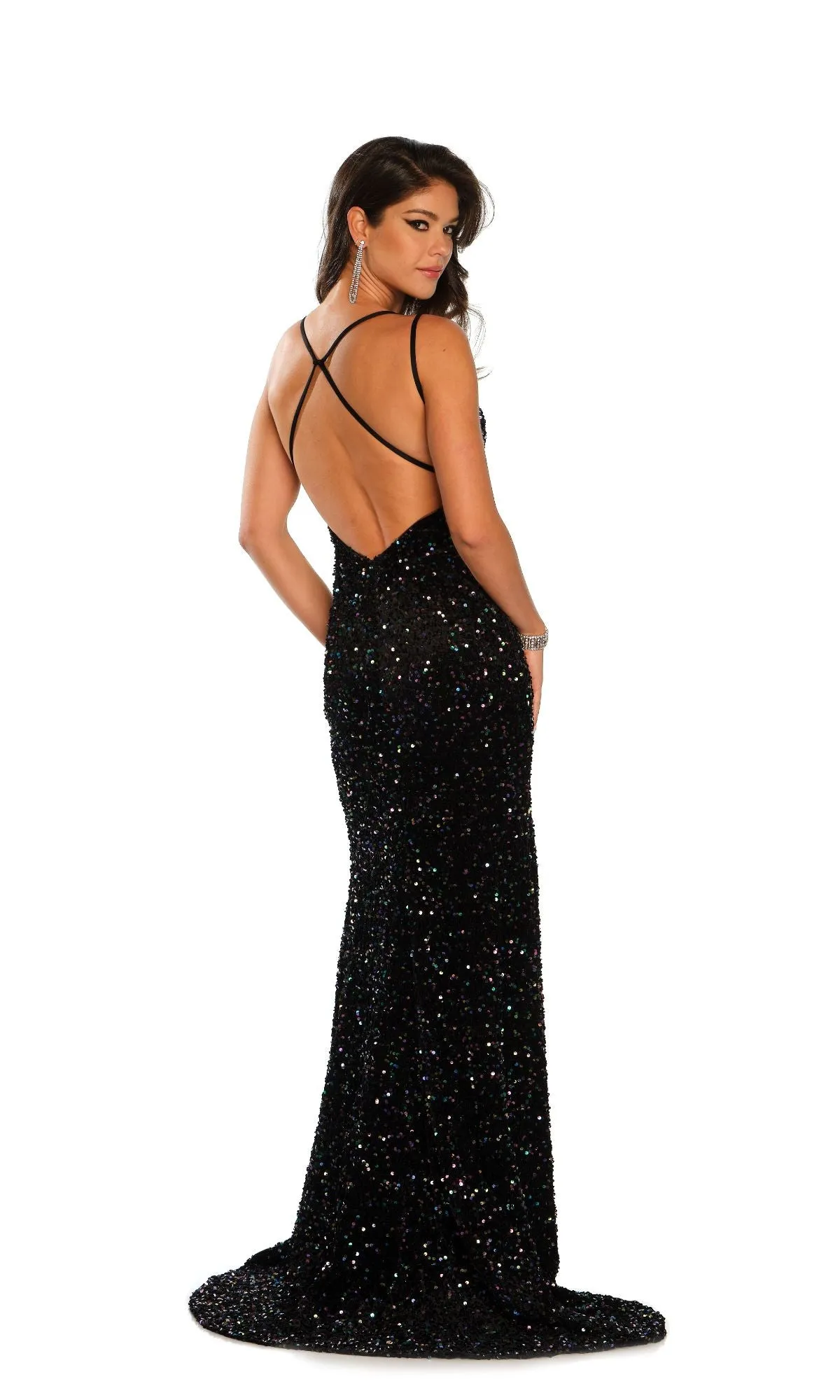 Dave and Johnny Long Black Sequin Prom Dress 11171 sold by PromGirl product image thumbnail 2