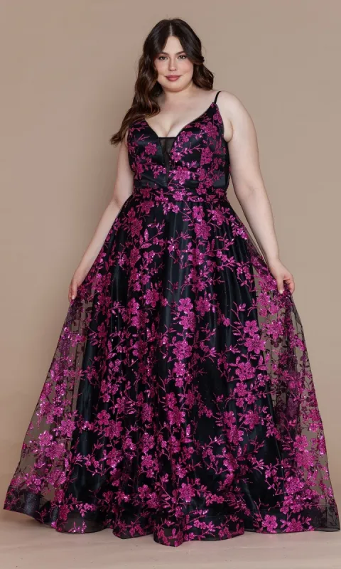 Plus-Size Long Glitter Prom Gown: Poly USA W1134 sold by PromGirl