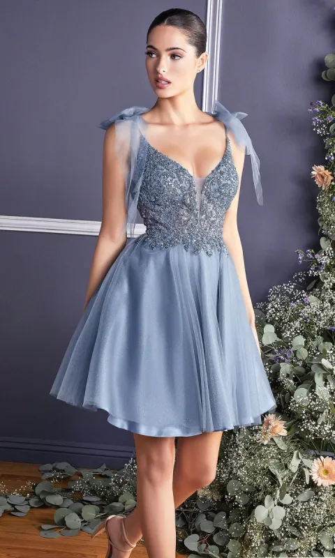 Short Homecoming Dress with Shoulder Bows CD0174 sold by PromGirl
