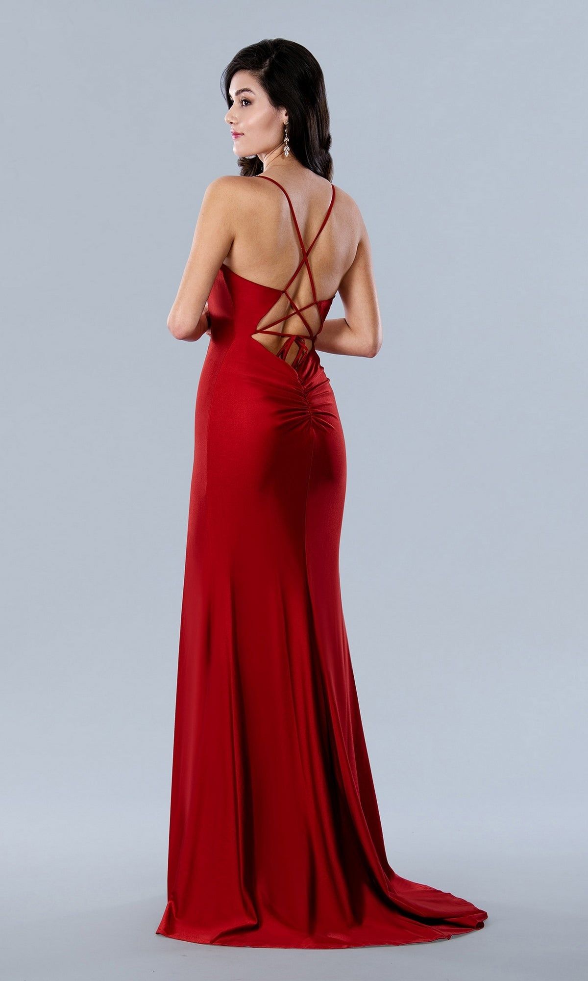 Sleek Long Formal Prom Gown with Embellished Trim sold by PromGirl product image thumbnail 2