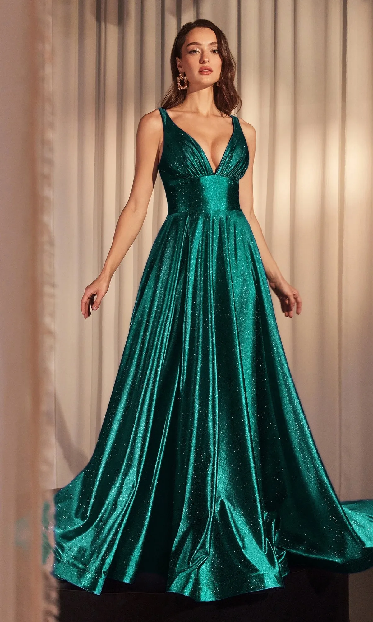 V-Neck Long Glitter Prom Dress: Ladivine CC2349 sold by PromGirl product image thumbnail 3