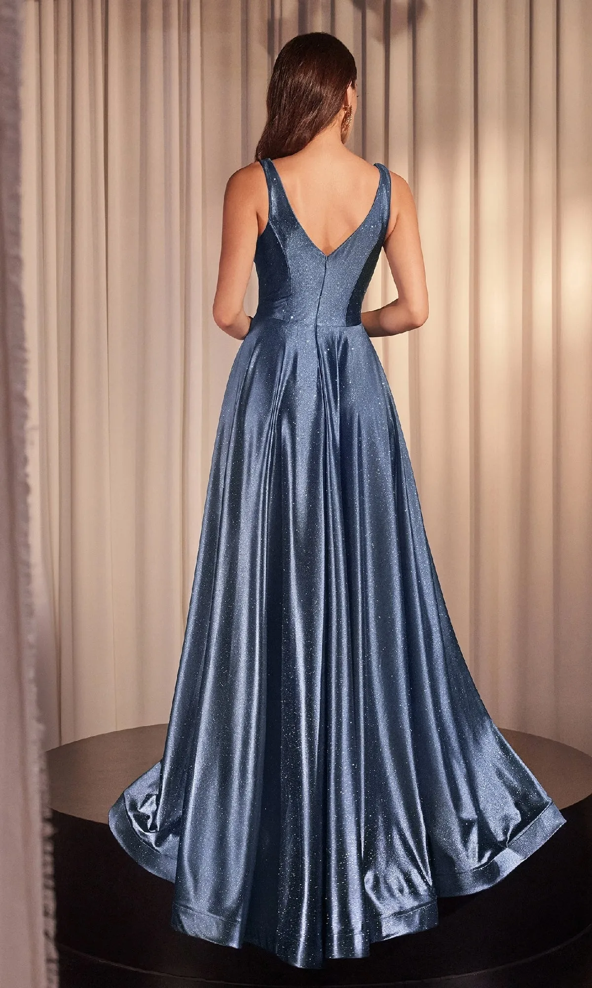 V-Neck Long Glitter Prom Dress: Ladivine CC2349 sold by PromGirl product image thumbnail 2