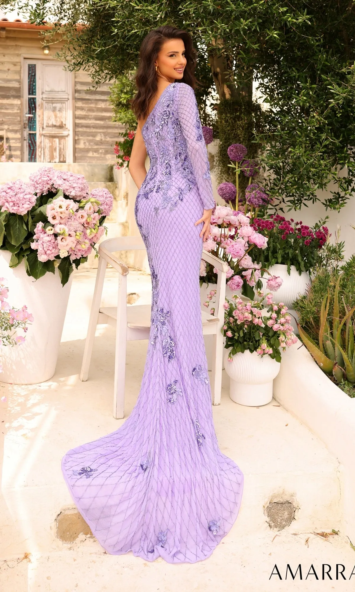 One-Sleeve Beaded Long Formal Dress 94027 sold by PromGirl product image thumbnail 2