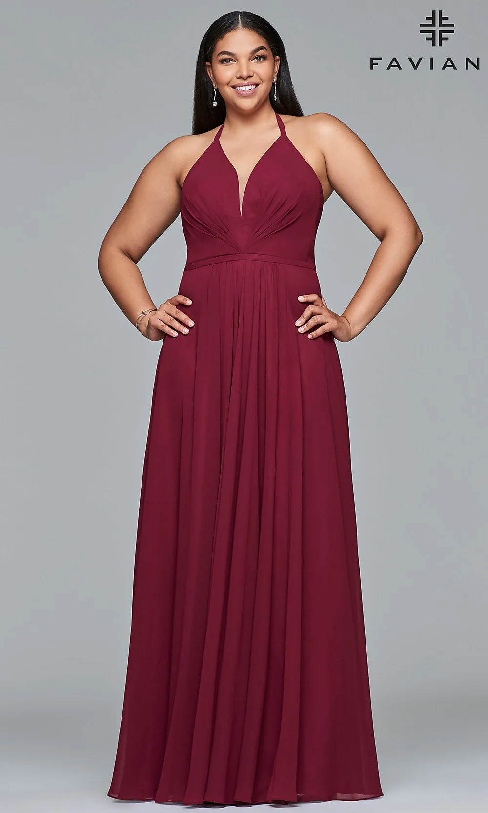 Plus-Size V-Neck Halter Long Faviana Prom Dress sold by PromGirl
