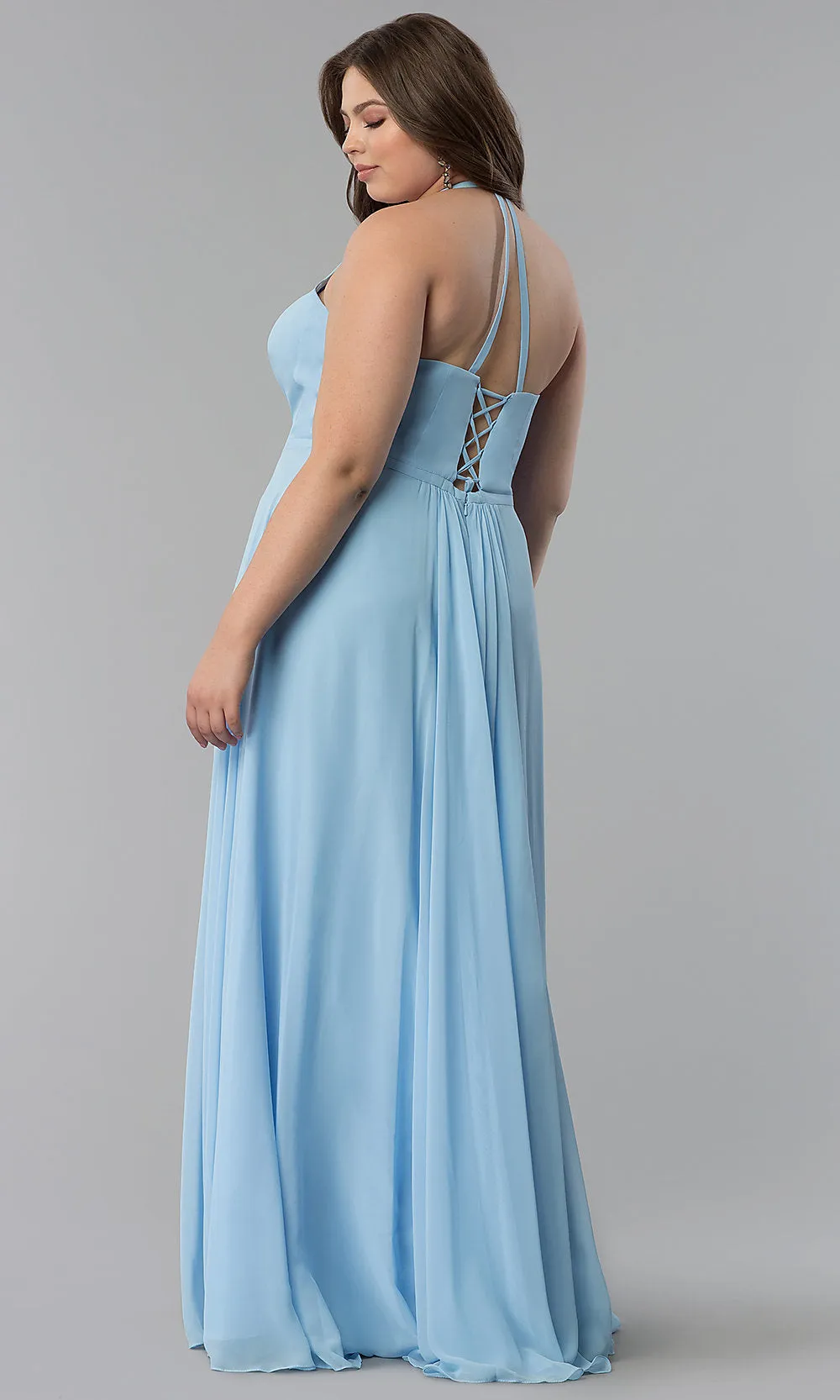 Plus-Size V-Neck Halter Long Faviana Prom Dress sold by PromGirl product image thumbnail 2