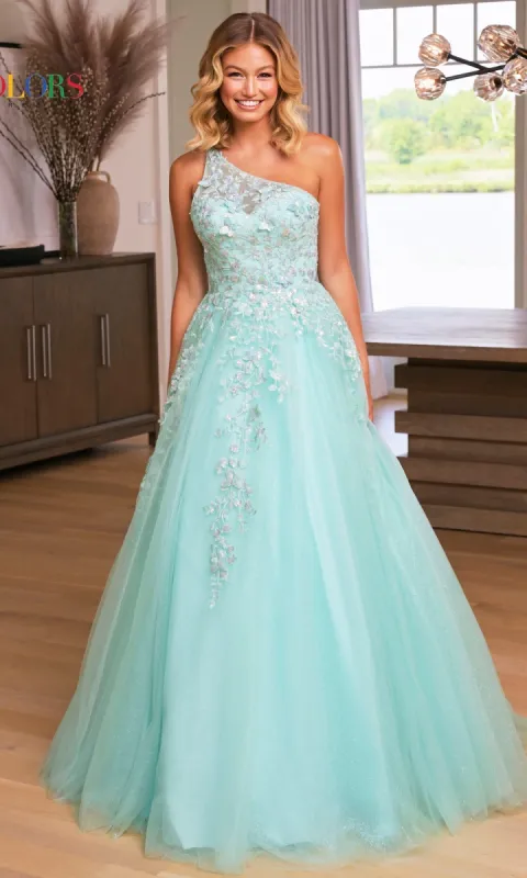 Butterfly One-Shoulder Long Prom Ball Gown 3217 sold by PromGirl