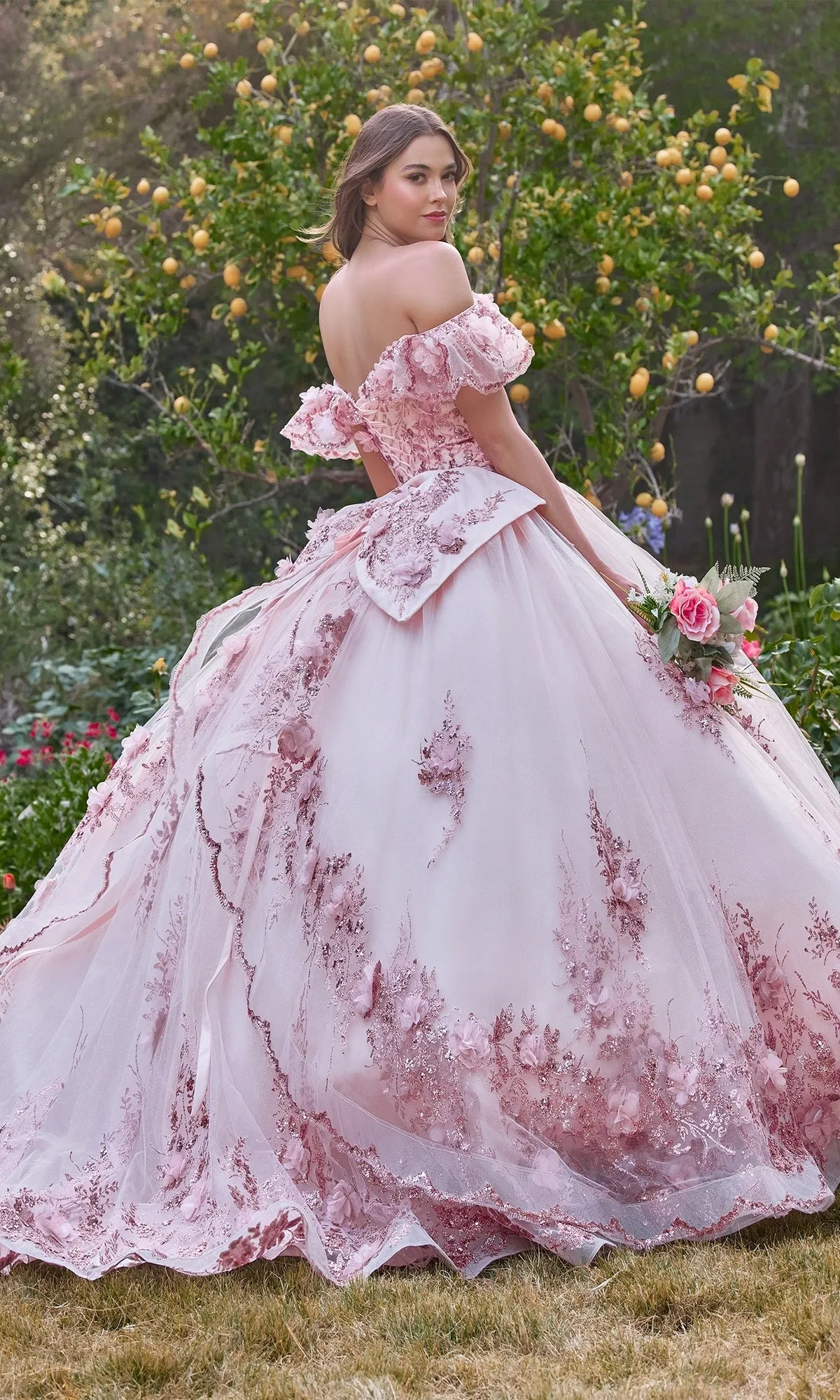 Glitter Quince Dress with Back Bow: Ladivine 15701 sold by PromGirl product image thumbnail 2