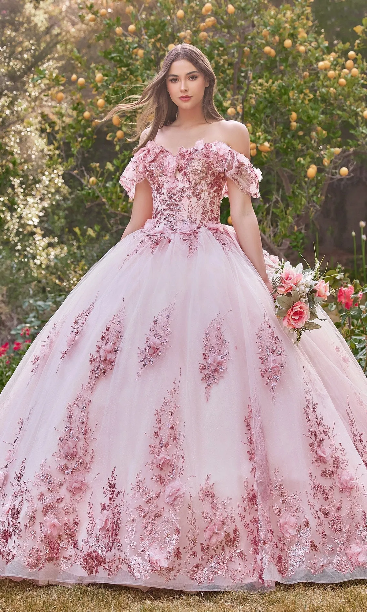Glitter Quince Dress with Back Bow: Ladivine 15701 sold by PromGirl