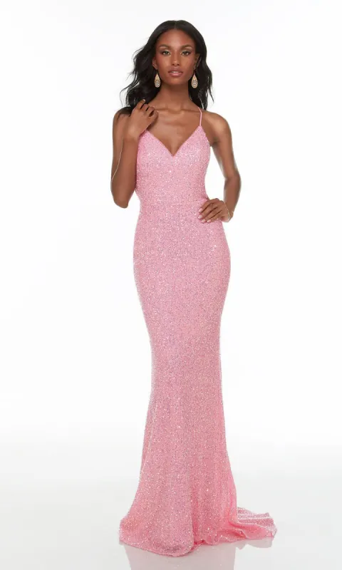 Pastel Long Sequin Prom Dress with Train sold by PromGirl